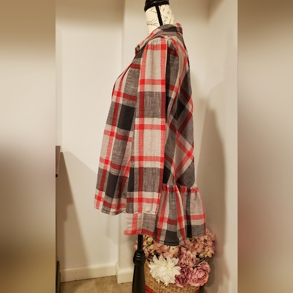 Free People Women's Red Gray  plaid, Tunic/Blouse, Long Sleeve Size M. - Picture 5 of 9